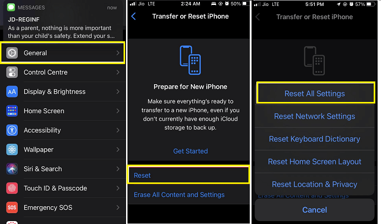 Reset All Settings of iPhone