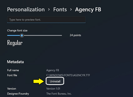 Uninstall Custom Fonts in Windows 11