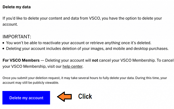Delete a VSCO Account