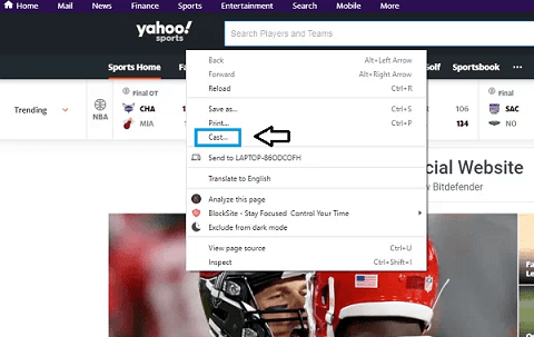 Yahoo Sports Website